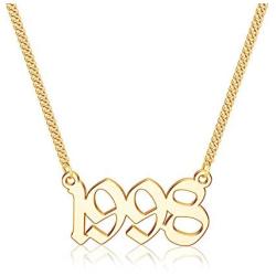 Ursteel Birth Year Number Necklace, 18K Gold Plated Old English Birth Year Pendant Necklaces Personalized Anniversary Birthday Jewelry for Women, 1970-2021