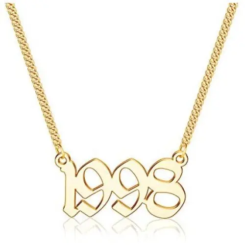 Ursteel Birth Year Number Necklace, 18K Gold Plated Old English Birth Year Pendant Necklaces Personalized Anniversary Birthday Jewelry for Women, 1970-2021