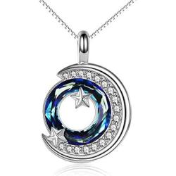 TOUPOP Moon Necklace s925 Sterling Silver Star Necklace Crescent Necklace Pendant with Blue Circle Crystal Jewelry Gifts for Women Teens Girls Mom Birthday Mothers Day