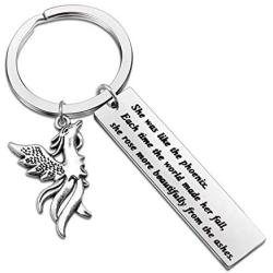 LLsuy Inspirational Phoenix Keychain Divorce Gift Cancer Survivor Recovery Gift Phoenix Bird Jewelry