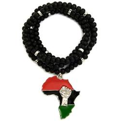 GWOOD Power Fist Over Pan African Africa Pendant with 32 Inch Wood Bead Necklace