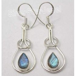 SilverStarJewel Sterling Silver Latest Style Blue Labradorite Earrings 1.8''