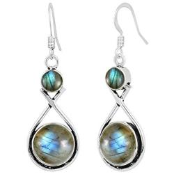 Natural Labradorite Earrings for Women Mom Wife 925 Silver Overlay handmade Dangle Earrings