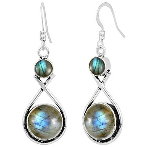 Natural Labradorite Earrings for Women Mom Wife 925 Silver Overlay handmade Dangle Earrings