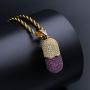LC8 Jewelry Hip Hop Iced Out Bling CZ Capsule Medicine Pill Holder Container Pendant Cremation Urn Necklace with 20 Inch Stainless Steel