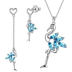 Aurora Tears Flamingo Necklace/Earrings Women 925 Sterling Silver Bird Butterfly Pendant/Dangle Birthstone Gift for Girls Birthday Dating Birth Jewelry