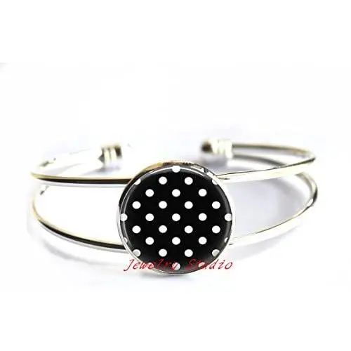 Charming Fashion Bracelet，Polka Dot Bracelet Black and White Polka Dot Jewelry Art Glass Dome Cabochon Charm Bracelets Bracelet Women Men Jewellery-HZ00223