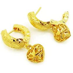 Heart Dangle 22K 24K THAI BAHT YELLOW GOLD PLATED EARRINGS JEWELRY
