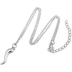 My Shape Rhodium Plated Minimal Italian Horn Pendant Good Luck Protection Necklace Fashion Jewelry