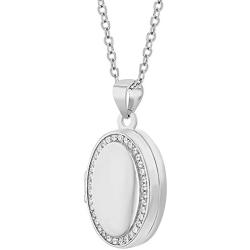 In Season Jewelry 925 Sterling Silver Cubic Zirconia Oval Photo Locket for Girls Necklace 16''