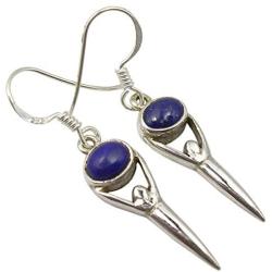 SilverStarJewel 925 Sterling Silver Cabochon Lapis Lazuli Earrings 1.5'' 3.4 Grams