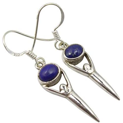 SilverStarJewel 925 Sterling Silver Cabochon Lapis Lazuli Earrings 1.5'' 3.4 Grams