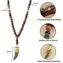 Handcrafted Boho Wood Bead Necklace with Horn Shaped Metal Pendant Embedded Polymer Clay Jewelry, Long Tribal Ethnic Style