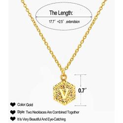 Gold Hexagon Initial Necklace for Girl,Letter A-Z Personlized Name Jewelry Engraved Alphabet Necklace for Teen Girls