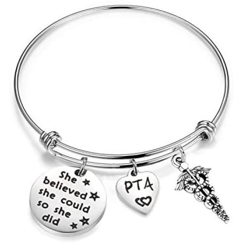 SEIRAA Physical Therapist Assistant Gift She Believe She Could Bracelet PTA Graduation Gift PTA Caduceus Jewelry Therapy Gift