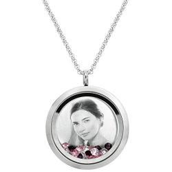 Queenberry Laser Engraved Personalized Photo & Text Message Floating Locket Crystals Necklace Pendant Handmade Love Note Anniversary Wedding Birthday Gift