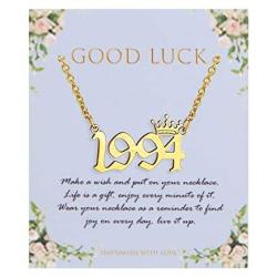 MOROTOLE Birth Year Necklace with Crown 18K Gold Plated Birth Year Number Necklace Stainless Steel Birthday Year Pendant Necklace for Women Girls,1990-2010