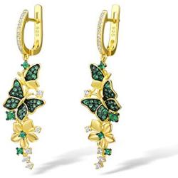 Santuzza Butterfly Drop Earrings 925 Sterling Silver Green Spinel Gold Star Flower Dangle Earring Jewelry For Women