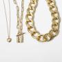 Minimalist Lock Lariat Necklace Layered Necklace Puffy Tiny Heart Necklace Chunky Chain Simple Style for Everyday Wear
