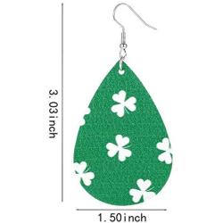Clover Leather Earrings for Women Girls MTSCE Green Teardrop Faux Leather Earrings Sets St Patricks Day Drop Dangle Earrings Fashion Jewelry