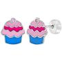 925 Sterling Silver Cupcake Childrens Jewelry Set Necklace Earrings Pink CZ 16''