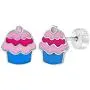 925 Sterling Silver Cupcake Childrens Jewelry Set Necklace Earrings Pink CZ 16''