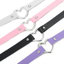 FIBO STEEL 1-4 Pcs Womens Mens Leather Necklace Choker Necklace Heart Punk Goth Emo Style Adjustable