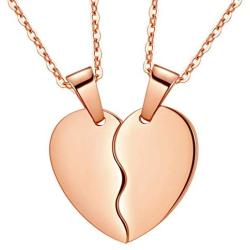 Broken Heart Necklace Women Men 316L Stainless Steel Best Friend BFF Foever Pendant 18k Gold/Rose Gold Plated Two Half Hearts Pendants Lover Couples Jewelry SP0034