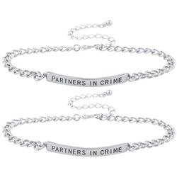 LUX ACCESSORIES Silver Tone Partners in Crime BFF Best Friend Bracelet Set