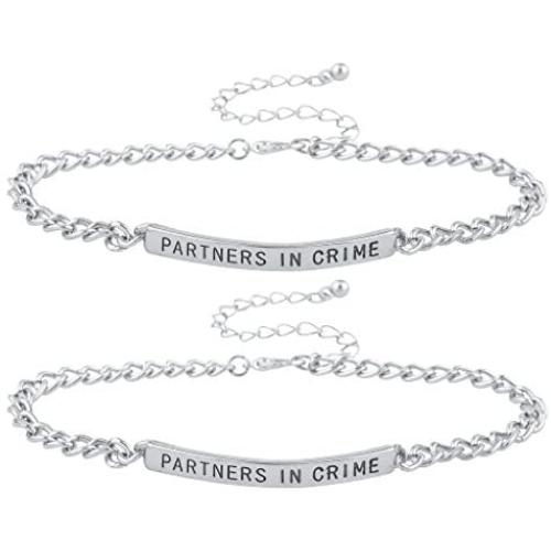 LUX ACCESSORIES Silver Tone Partners in Crime BFF Best Friend Bracelet Set