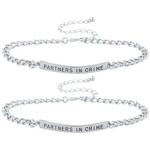 LUX ACCESSORIES Silver Tone Partners in Crime BFF Best Friend Bracelet Set LUX ACCESSORIES Silver Tone Partners in Crime BFF Best Friend Bracelet Set