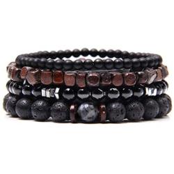 WAINIS Braided Leather Bracelets for Men Women Wrap Tiger Eye Lava Rock Beads Bracelet Woven Ethnic Tribal Rope Wristbands Bracelets Set Adjustable