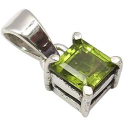 SilverStarJewel Square Peridot Necklace Pendant 0.6'' 925 Pure Silver Wedding Gemstone