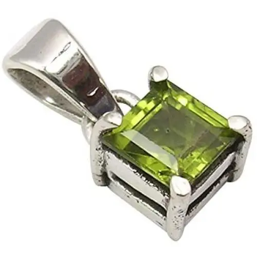SilverStarJewel Square Peridot Necklace Pendant 0.6'' 925 Pure Silver Wedding Gemstone