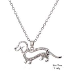 Lemegeton Lovely Dachshund Puppy Crystal Silver Plated Dog Pendant Necklace for Women/Girls Gift Jewelry