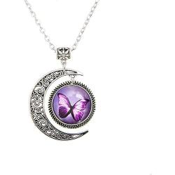 Beautiful Season DIY Moon Pendant Purple Butterfly Pendant Necklace Butterfly Necklace Butterfly Jewelry Gift for Women