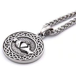 GUNGNEER Stainless Steel Celtic Knot Claddagh Friendship Endless Love Pendant Chain Necklace Eternal Jewelry Men Women