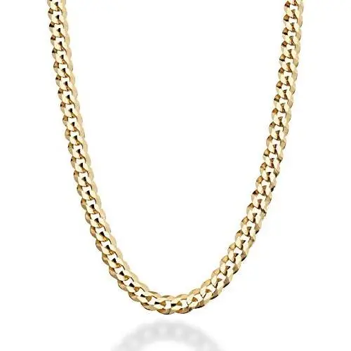Miabella Solid 18K Gold Over Sterling Silver Italian 5mm Diamond-Cut Cuban Link Curb Chain Necklace for Women Men, 16, 18, 20, 22, 24, 26, 30 Inch 925 Sterling Silver Made in Italy