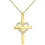 Solid 14k Yellow Gold Diamond-Studded Heart Cross Pendant Necklace Solid 14k Yellow Gold Diamond-Studded Heart Cross Pendant Necklace