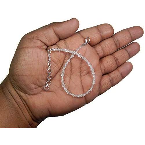 Myhealingworld Natural Herkimer Gemstone Beaded Bracelet with 2'' Extension Wristband Unisex Wristlet April Birthstone