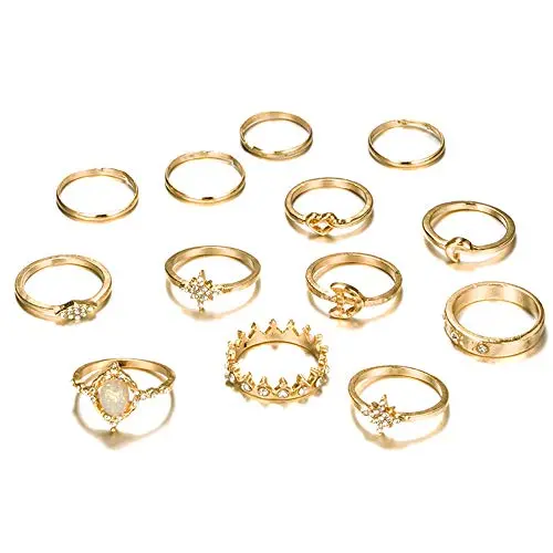 BERYUAN Women Rings Set Knuckle Rings Gold Stacking Rings for Girls and Teens Cute Jewelry Rings Size 4 5 6 7 8(13pcs) BERYUAN Women Rings Set Knuckle Rings Gold Stacking Rings for Girls and Teens Cute Jewelry Rings Size 4 5 6 7 8(13pcs)