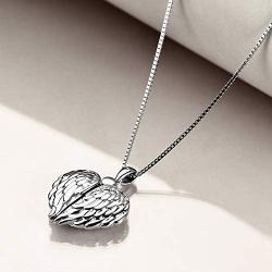 Sterling Silver Heart Angel Wings Locket My Angel Necklace Guardian Angel Jewelry Gifts for Women