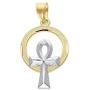 10k Real Solid Gold Ankh Pendant, Two Tone Egyptian Symbol of Life Charm Jewelry