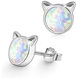 Unicorn Earrings for Girls, Hypoallergenic Fire Opal Stud Earrings ARSKRO S925 Sterling Silver with Gold Mini Tiny Cute Earring Jewelry Gifts for Kids Women