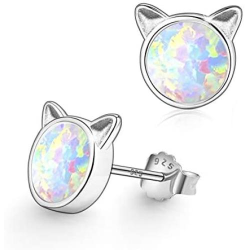 Unicorn Earrings for Girls, Hypoallergenic Fire Opal Stud Earrings ARSKRO S925 Sterling Silver with Gold Mini Tiny Cute Earring Jewelry Gifts for Kids Women