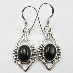 SilverStarJewel Black Onyx Earrings 1.4'' Solid Sterling Silver Fashion Gemstone