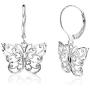 Sterling Silver Diamond-cut Filigree Thin Dainty Butterfly Dangle Drop Leverback Earrings