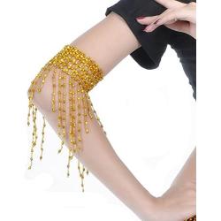 Ewanda store Belly Dance Tassel Wrist Ankle Arm Cuffs Bracelets Wristband Gypsy Jewelry,Halloween Costume Accessory(Gold)