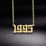 Birth Year Number Pendant Necklace Stainless Steel Birthday Gift 18K Gold Plated Old English Initial Necklace Personalized Friendship Jewelry for Women Girl 1980-2020