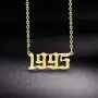 Birth Year Number Pendant Necklace Stainless Steel Birthday Gift 18K Gold Plated Old English Initial Necklace Personalized Friendship Jewelry for Women Girl 1980-2020